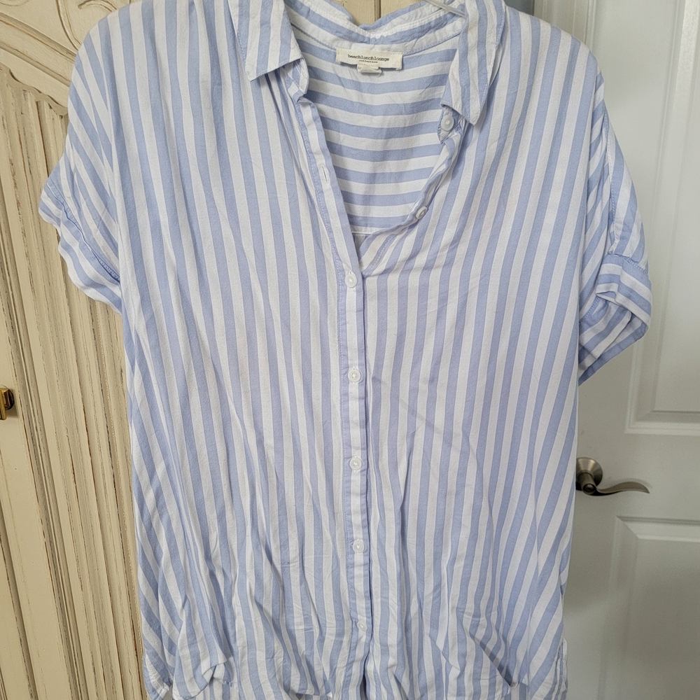 Light Blue & White Striped Button-Up Shirt